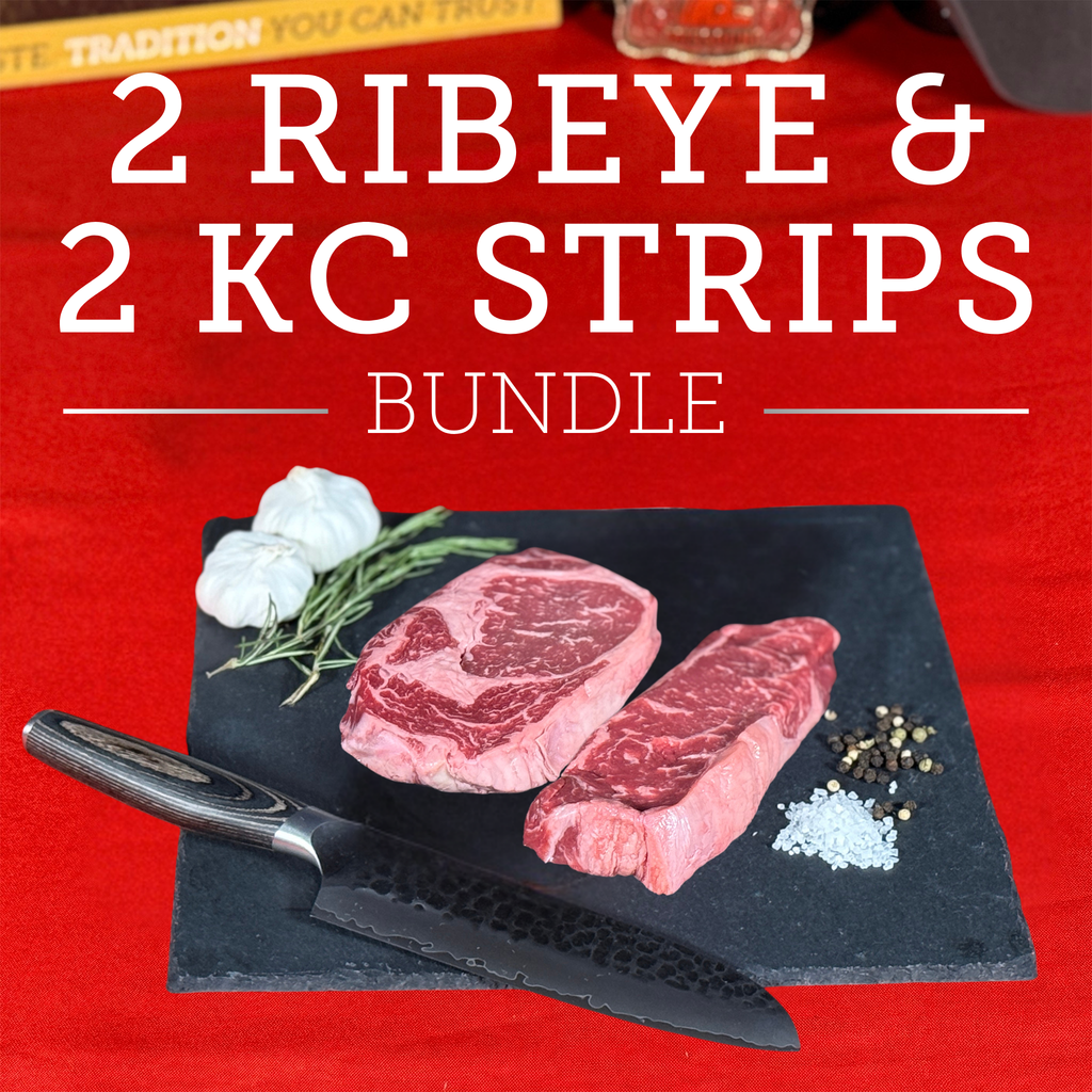 Two (2) Ribeye Steaks & Two (2) KC Strip Steaks - Wet-Aged, USDA Upper Choice/Best Beef Silver