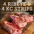 Four (4) Ribeye Steaks & Four (4) KC Strip Steaks - Wet-Aged, USDA Upper Choice/Best Beef Silver