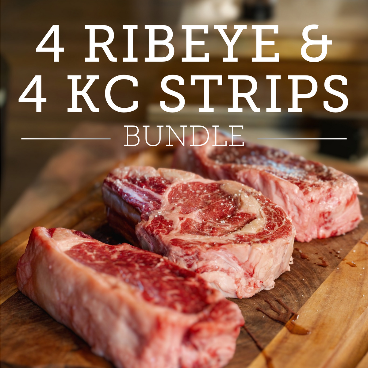 Four (4) Ribeye Steaks & Four (4) KC Strip Steaks - Wet-Aged, USDA Upper Choice/Best Beef Silver
