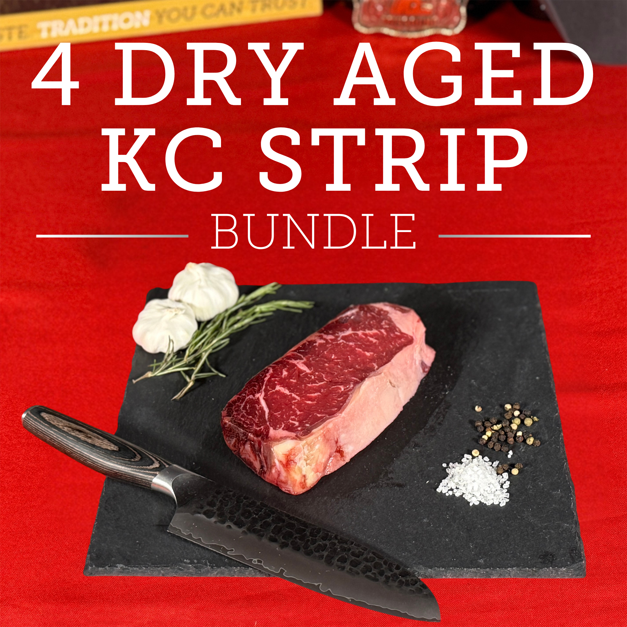 Four (4) 14 oz Boneless Center Cut KC Strip Steak Dry-Aged – USDA Upper Choice / Best Beef Silver