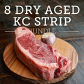 Eight (8) 14 oz Boneless Center Cut KC Strip Steak Dry-Aged – USDA Upper Choice / Best Beef Silver