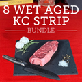 Eight (8) 14 oz Boneless Center Cut KC Strip Steak Wet-Aged – USDA Upper Choice/Best Beef Silver